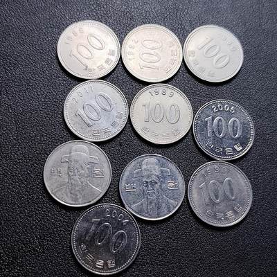 泉币菌-第229场-拍品多 请提前出价 10枚一组 韩国100韩元镍币 李舜臣 24mm