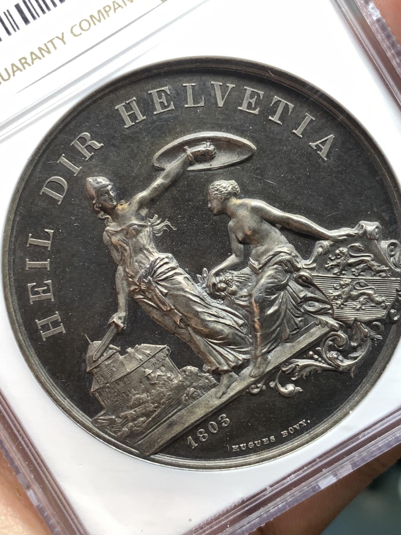 《竞宝斋》第481场 周日，周一 2场连拍 （全场包邮）20级店铺 欢迎送拍 NGC MS63 瑞士1890年弗劳恩费尔德射击节大银章 45mm 双面高浮雕 精美大气 品相状态不错，瑞士射击节中经典的品种