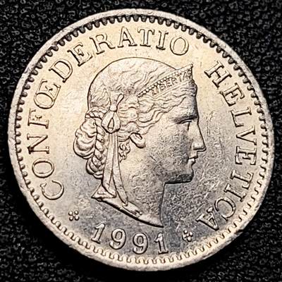泉币菌-第229场-拍品多 请提前出价 1991年 高币值 百年延续 女神 瑞士10分銅镍硬币