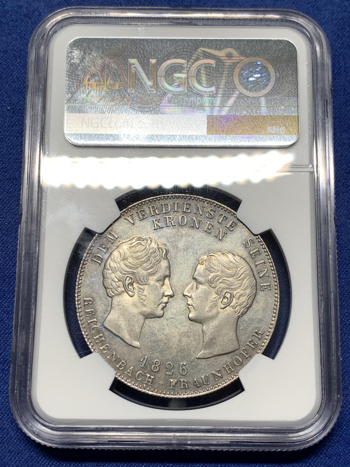 《竞宝斋》第481场 周日，周一 2场连拍 （全场包邮）20级店铺 欢迎送拍 季军分 NGC MS63 德国 巴伐利亚 1826年 赖兴巴赫和弗劳恩霍夫 泰勒大银币 少见的品种 不错的分数