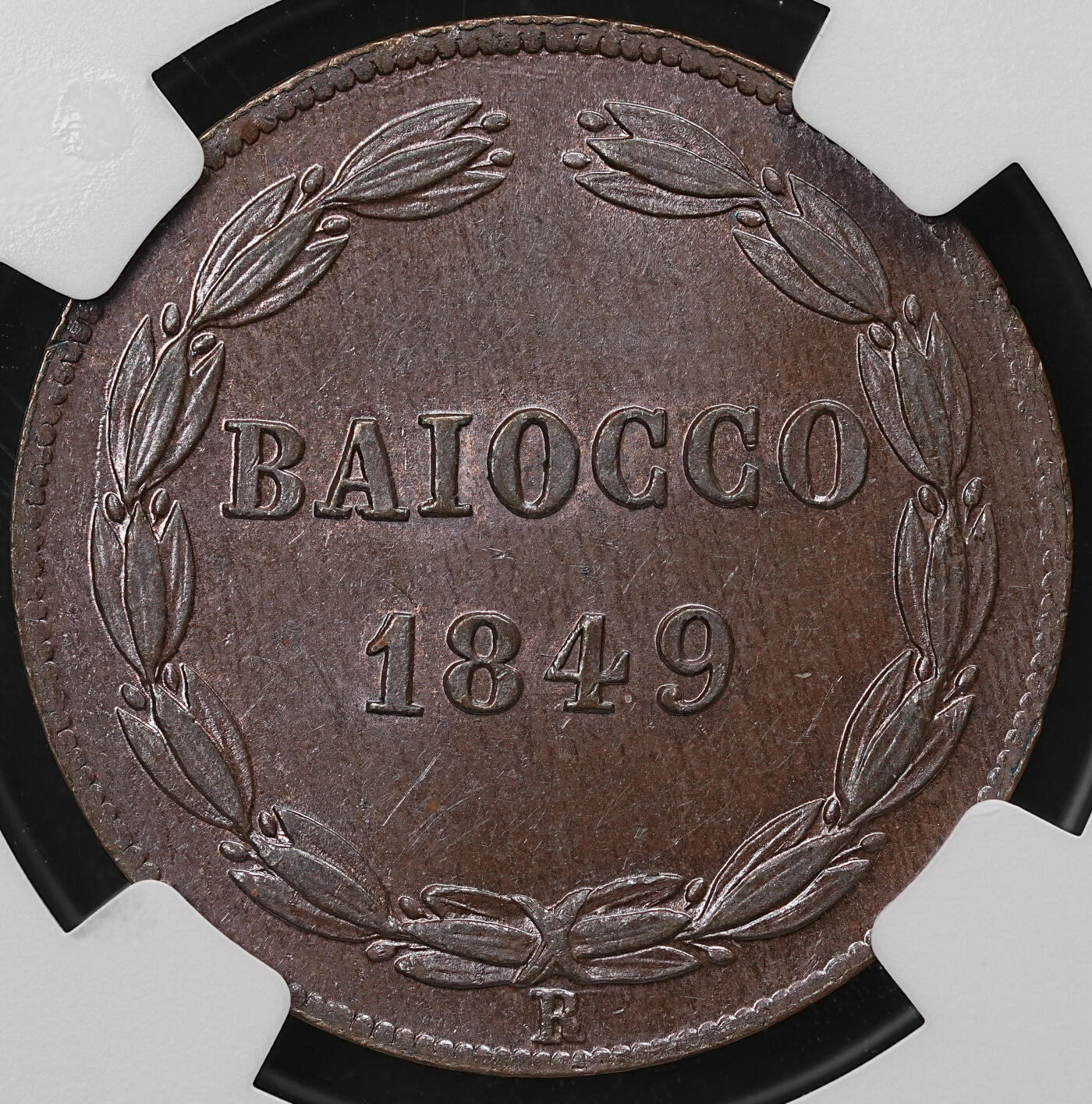 修遠堂世界钱币第112期 NGC MS64BN 1849年教皇国1 Baiocco 铜币