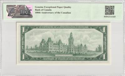 PThappally收藏第57次拍卖，英联邦地区硬币纸币 加拿大，1967年，1加元纪念币发行 Pick 84a TQG 66 GEPQ Gem UNC