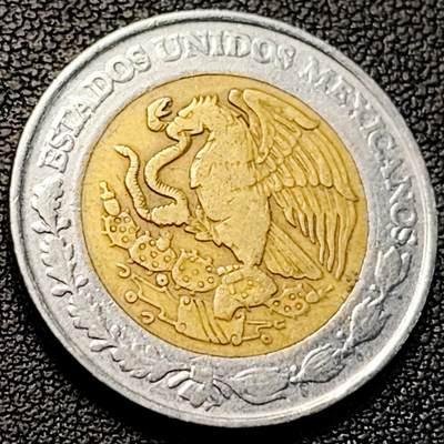 泉币菌-第229场-拍品多 请提前出价 1993年 墨西哥5比索 鹰蛇 双色币 25.5mm 
