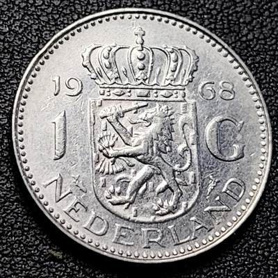 泉币菌-第229场-拍品多 请提前出价 1968年 荷兰王国早期1盾 朱莉安娜女王  镍币 硬币 25mm 