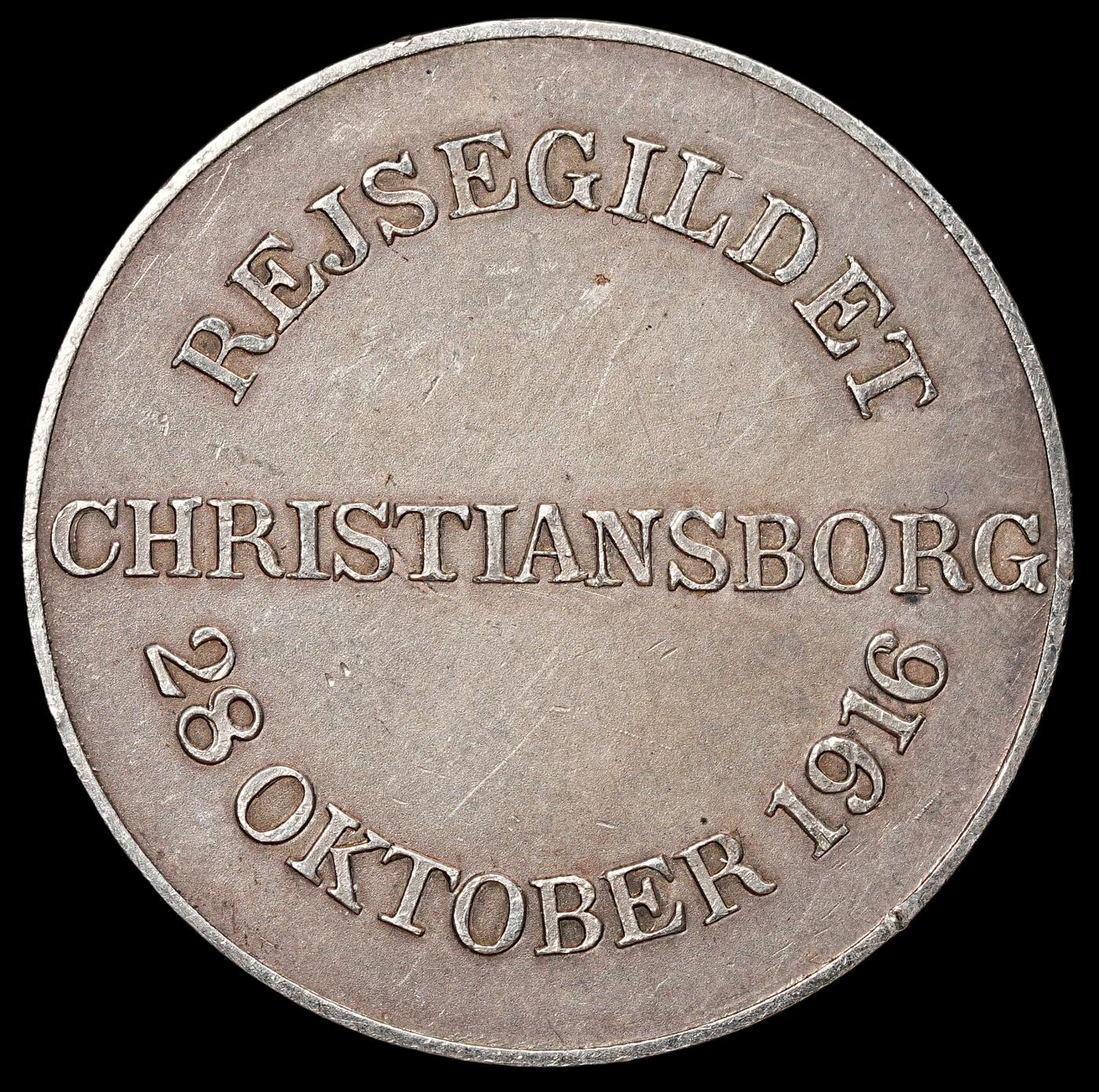 修遠堂世界钱币第112期 1916 年丹麦 “旅行行会（Rejsegildet）” 克里斯蒂安堡宫纪念银章，36.80mm，19.71g