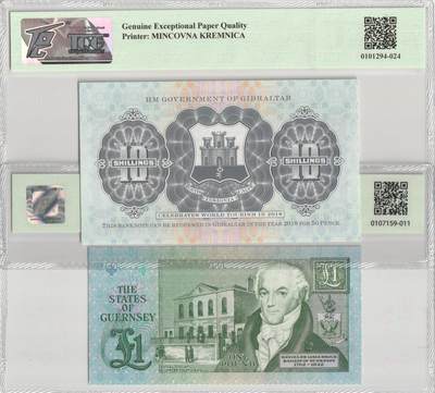 PThappally收藏第57次拍卖，英联邦地区硬币纸币 直布罗陀，2018年10先令 & 根西岛，1991年1英镑 TQG 66 EPQD and TQG 67 GEPQ Superb Gem UNC