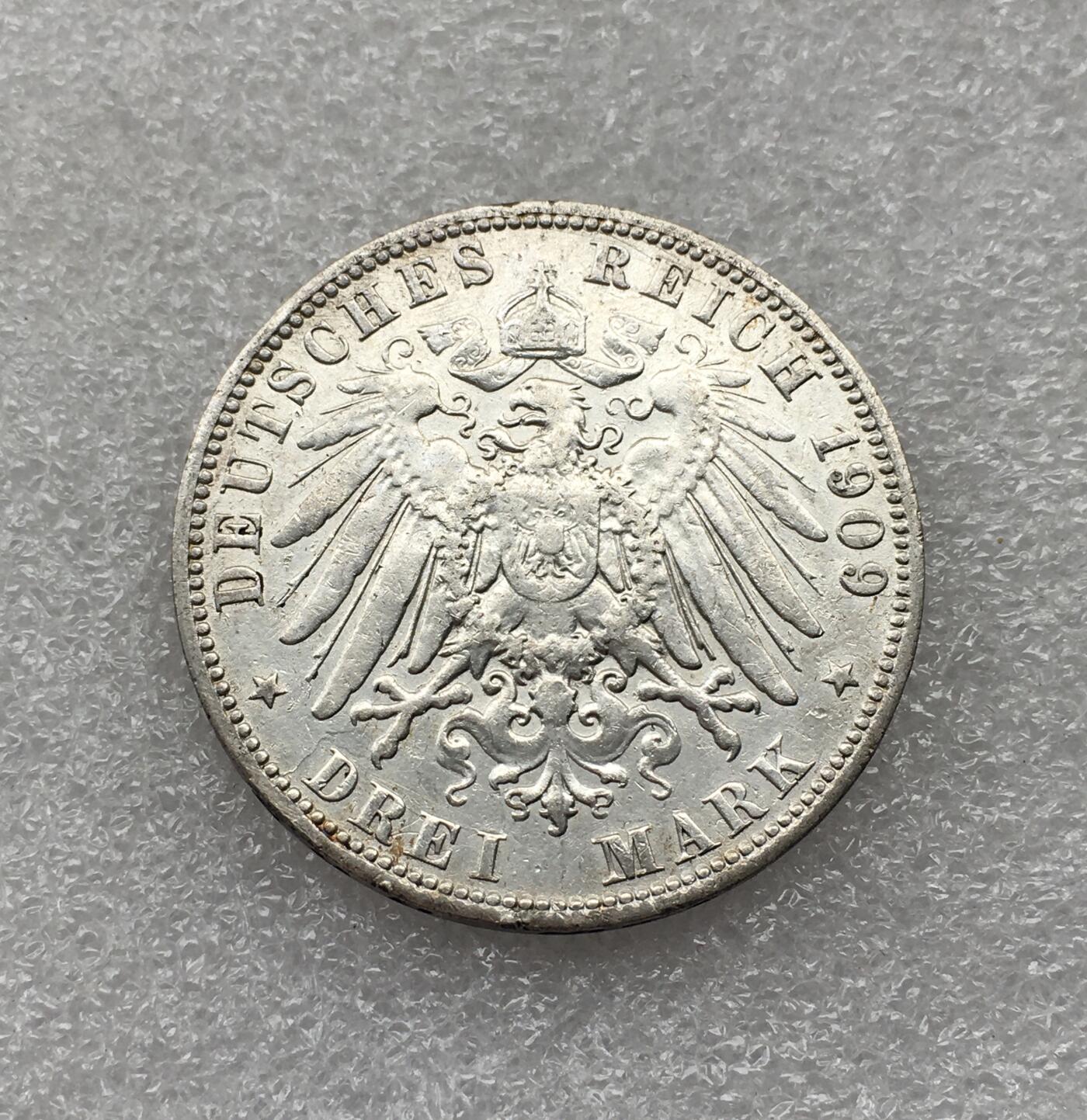 世界钱币专场拍卖 每周二开拍 1909年德国汉堡自由市双狮3马克银币