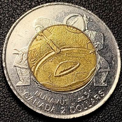 泉币菌-第229场-拍品多 请提前出价 高币值 加拿大1999年2元双色币 纪念努纳武特地区-因纽特人 28mm