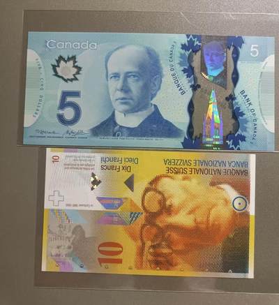 得物收藏 Chase Auction 第37期 - - 外钞、银元、民国钞和人民币混合场！ 持续更新！ 瑞士头版10法郎UNC，13J7002962，加拿大2013年5元塑料钞UNC，HCJ4812886两枚同拍！如图发货！