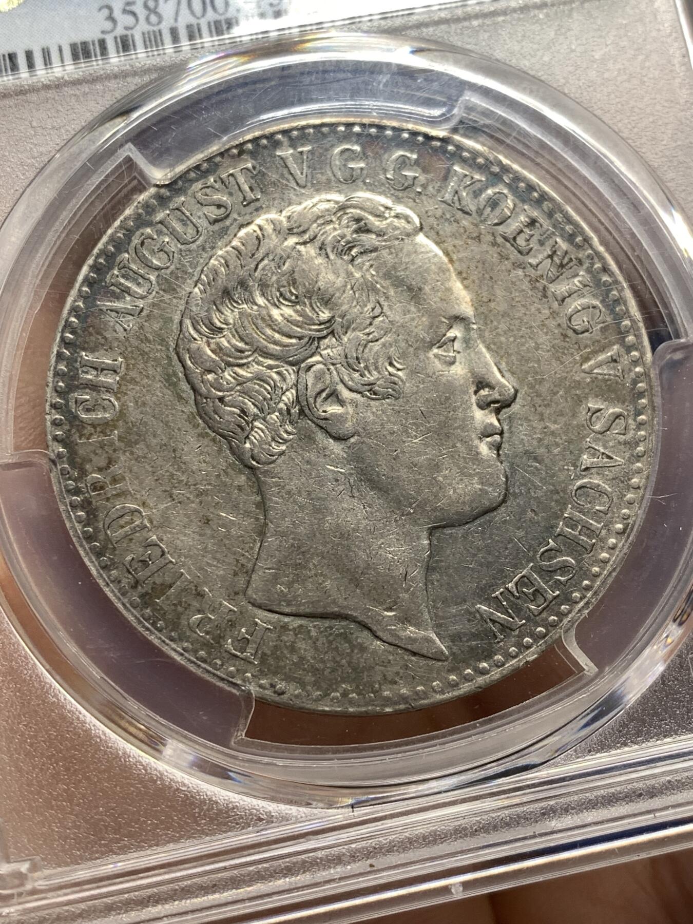 《竞宝斋》第481场 周日，周一 2场连拍 （全场包邮）20级店铺 欢迎送拍 PCGS XF45 德意志萨克森1838年弗里德里希·奥古斯特二世1泰勒银币