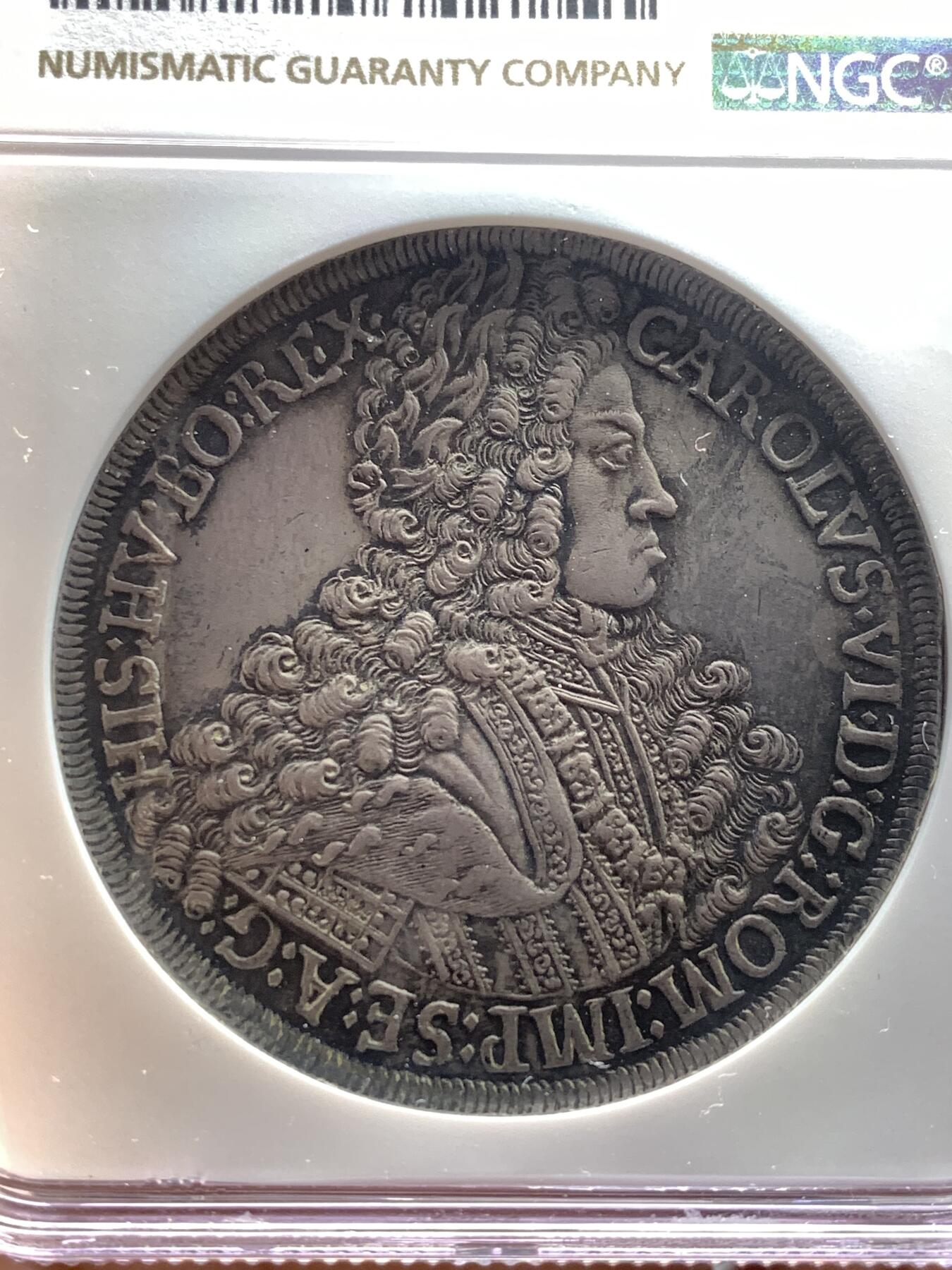 《竞宝斋》第481场 周日，周一 2场连拍 （全场包邮）20级店铺 欢迎送拍 NGC MS61 神圣罗马帝国1713年卡尔六世双头鹰大泰勒 超绝大波浪 原味深五彩包浆 疑似低评