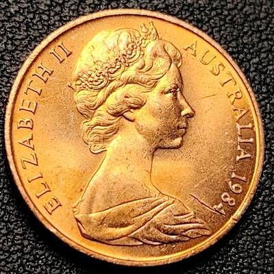 泉币菌-第229场-拍品多 请提前出价 原铜光极美 1984年 英属澳大利亚2分铜币 伞蜥蜴斗篷蜥 21.5mm