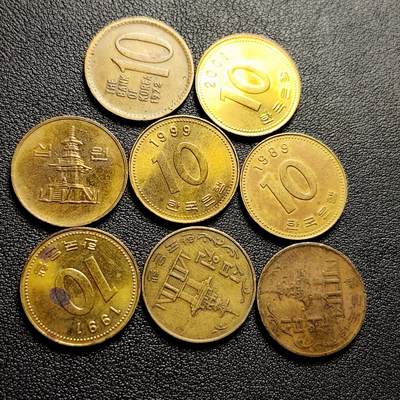 泉币菌-第228场-三月三 上巳节专场 拍品多 请提前出价 - 8枚一组 多宝塔 韩国10韩元铜币 22.86mm