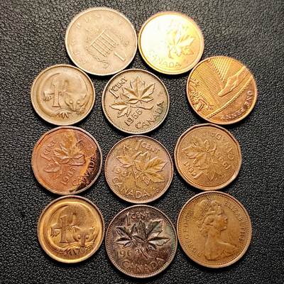 泉币菌-第229场-拍品多 请提前出价 11枚一组 英女王铜币 混合年份