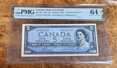 得物收藏 Chase Auction 第37期 - - 外钞、银元、民国钞和人民币混合场！ 持续更新！ 1954年加拿大5元，PMG64e！