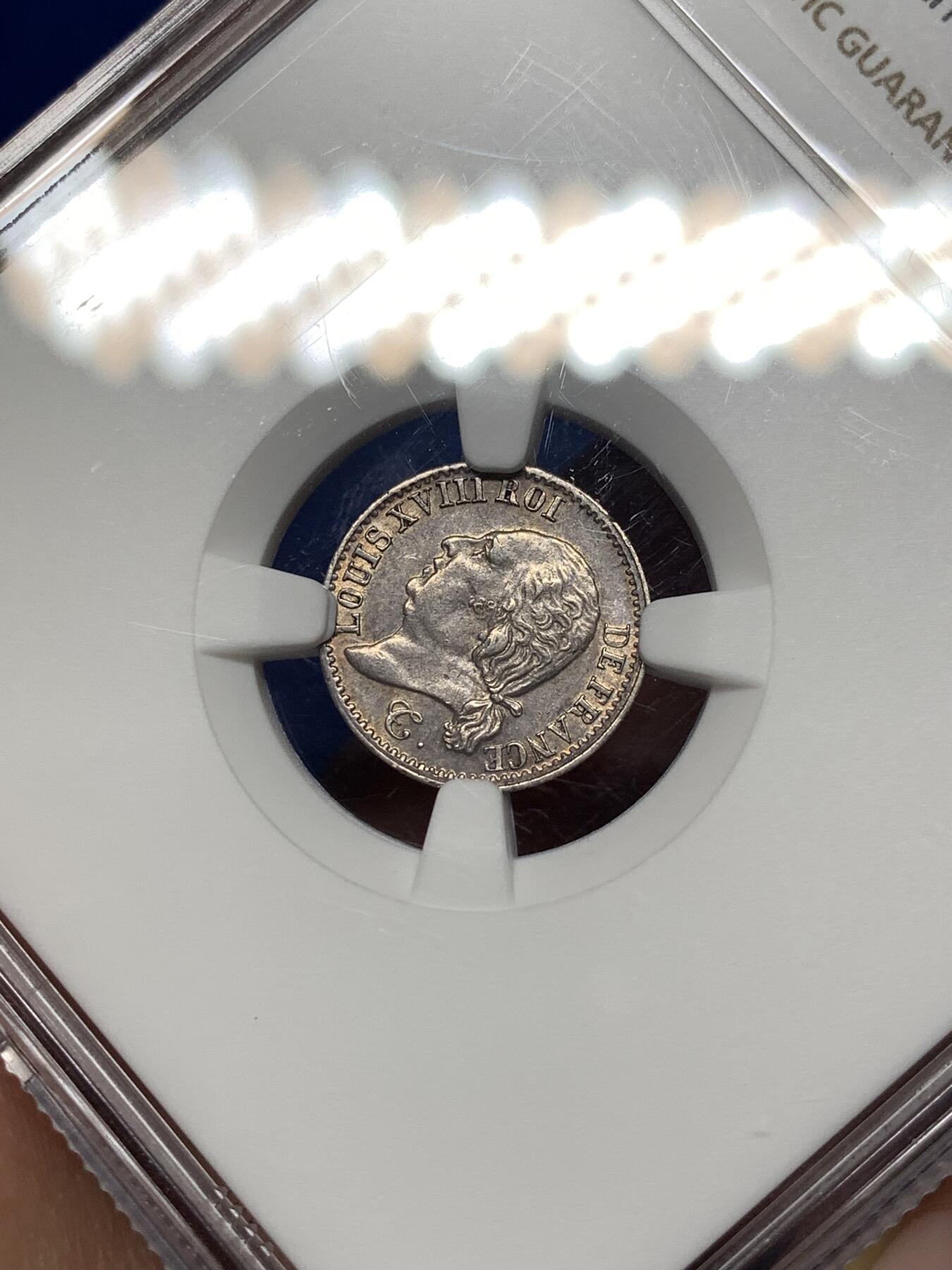 《竞宝斋》第481场 周日，周一 2场连拍 （全场包邮）20级店铺 欢迎送拍 NGC AUD 法国1824年路易十八1/4法郎银币，法郎辅币稀少。