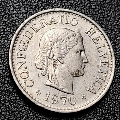 泉币菌-第228场-三月三 上巳节专场 拍品多 请提前出价 高币值 百年延续 女神 瑞士1970年 10分銅镍硬币 