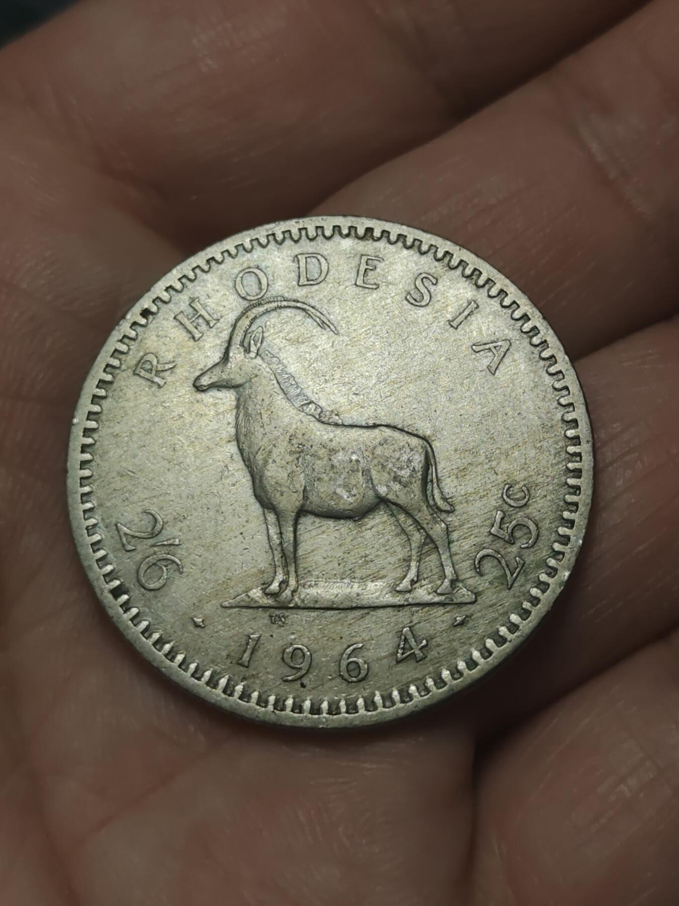 2026年第四十五场(总第二百一十四场）外国好品散币场(免佣金) 英属罗德西亚1964单年份2先令6便士和25分双面值(伊丽莎白二世中年花冠)