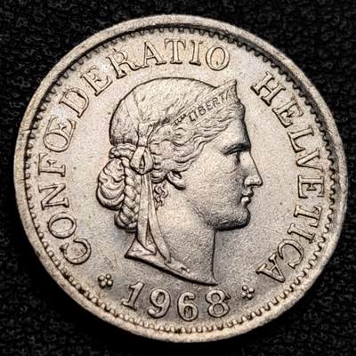 泉币菌-第229场-拍品多 请提前出价 1968年 高币值 百年延续 女神 瑞士10分銅镍硬币 