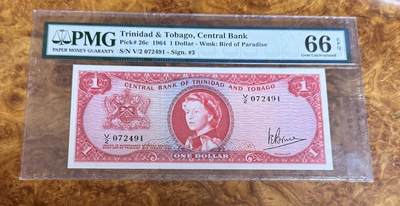 得物收藏 Chase Auction 第37期 - - 外钞、银元、民国钞和人民币混合场！ 持续更新！ 1964年特立尼达和多巴哥1元，PMG66！