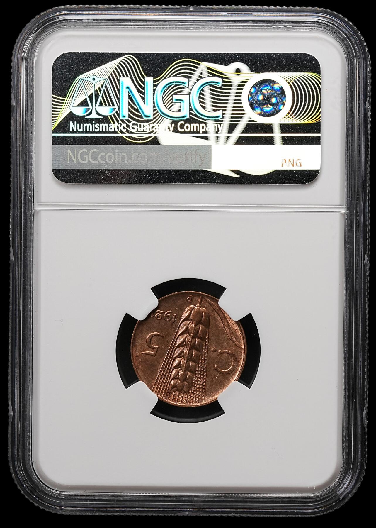 修遠堂世界钱币第112期 NGC MS65RB 1921年意大利5分铜币，上期拍品，被鸽重拍