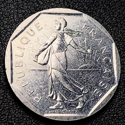 泉币菌-第229场-拍品多 请提前出价 法国早期（1981年）2法郎镍币 26mm 播种女神 入欧前 末版 绝版币