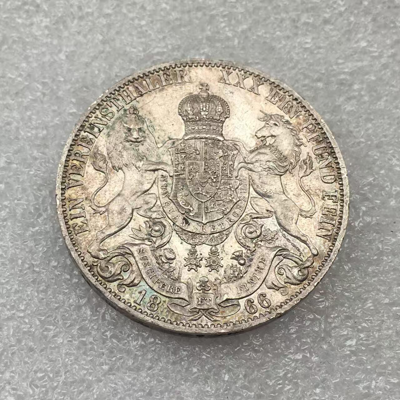 世界钱币专场拍卖 每周二开拍 1866年德国汉诺威狮马1泰勒银币