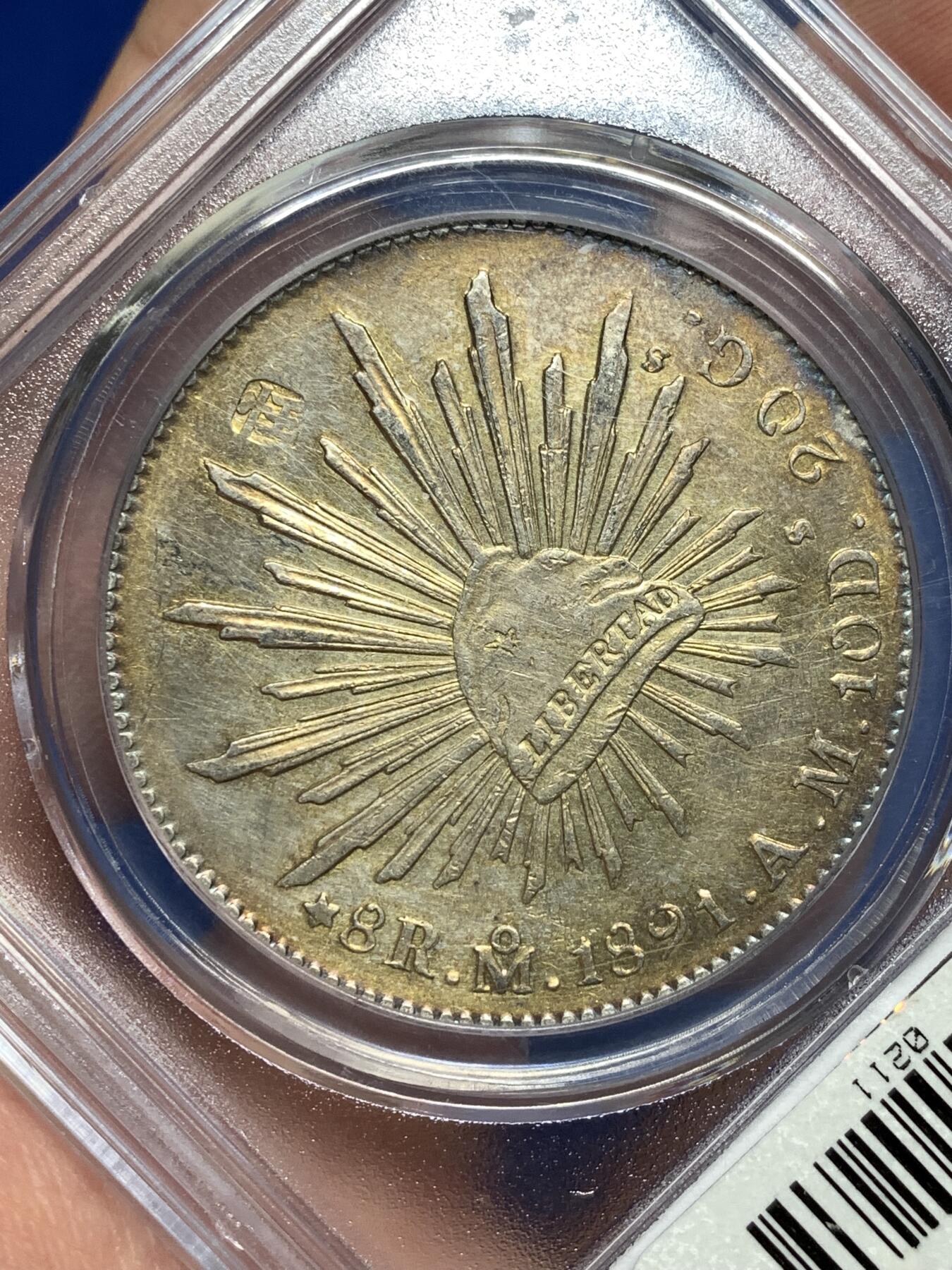 《竞宝斋》第481场 周日，周一 2场连拍 （全场包邮）20级店铺 欢迎送拍 公博 MS真品 墨西哥1891年鹰洋银币 27g