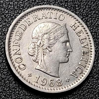 泉币菌-第228场-三月三 上巳节专场 拍品多 请提前出价 高币值 百年延续 女神 瑞士1968年 10分銅镍硬币 