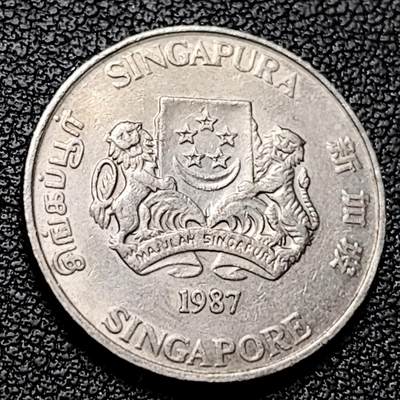 泉币菌-第228场-三月三 上巳节专场 拍品多 请提前出价 1987 高币值 新加坡20分 绒球花 高盾徽版 直径21.36mm