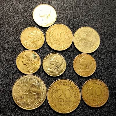 泉币菌-第229场-拍品多 请提前出价 10枚一组 法兰西女神 法国生丁铜币 混合年份