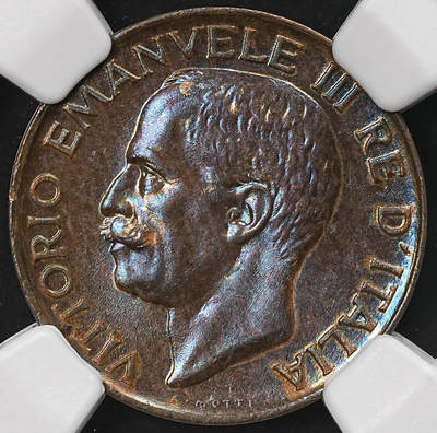 修遠堂世界钱币第112期 - NGC MS65BN 1922年意大利5分铜币，上期拍品，被鸽重拍