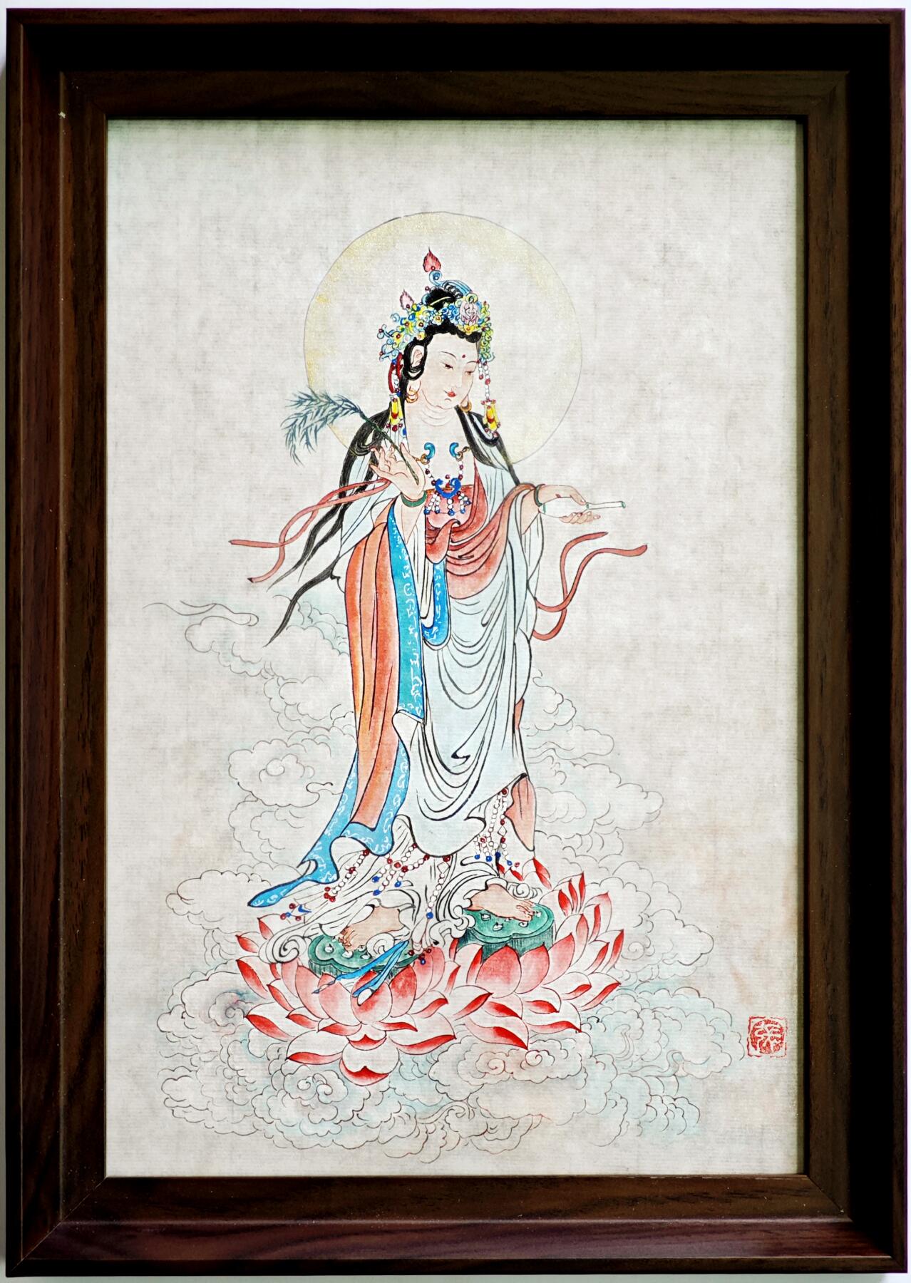 白泽拍卖卡牌手绘专场第35期（问东城春色，正谷雨，牡丹期） 2025 张红手绘画 观世音菩萨 已装裱  张红钤印