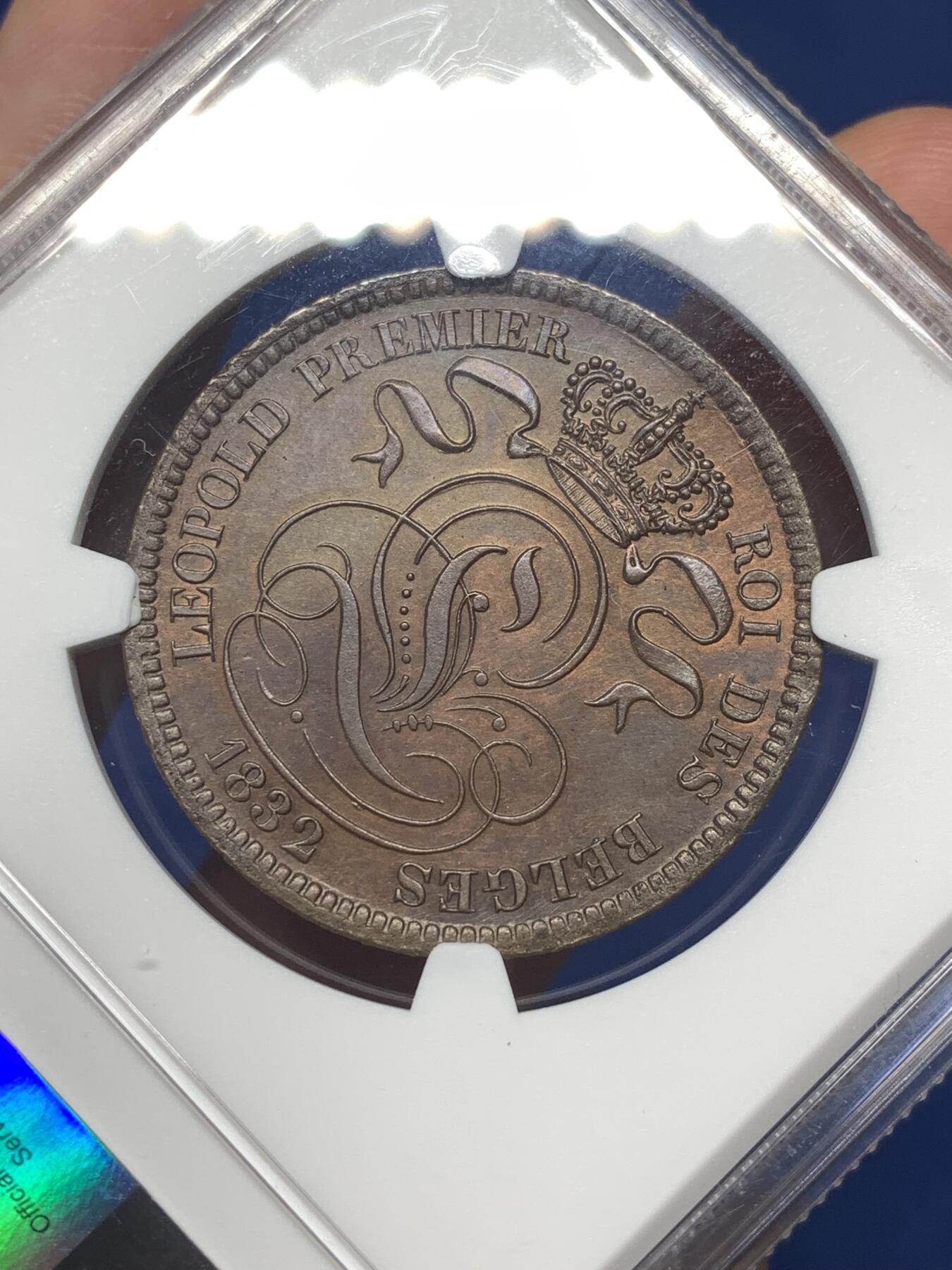 《竞宝斋》第482场 周日，周一 2场连拍 （全场包邮）20级店铺 欢迎送拍 NGC UNCD 比利时1832年利奥波德一世10分铜币