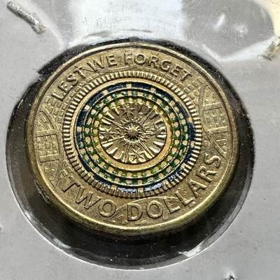 🌹外币初藏🌹🐯2026年第44场   每周二四六晚8️⃣点  世界硬币 -  澳大利亚 2017年 澳新军团日（Lest We Forget）2澳元彩色纪念币 