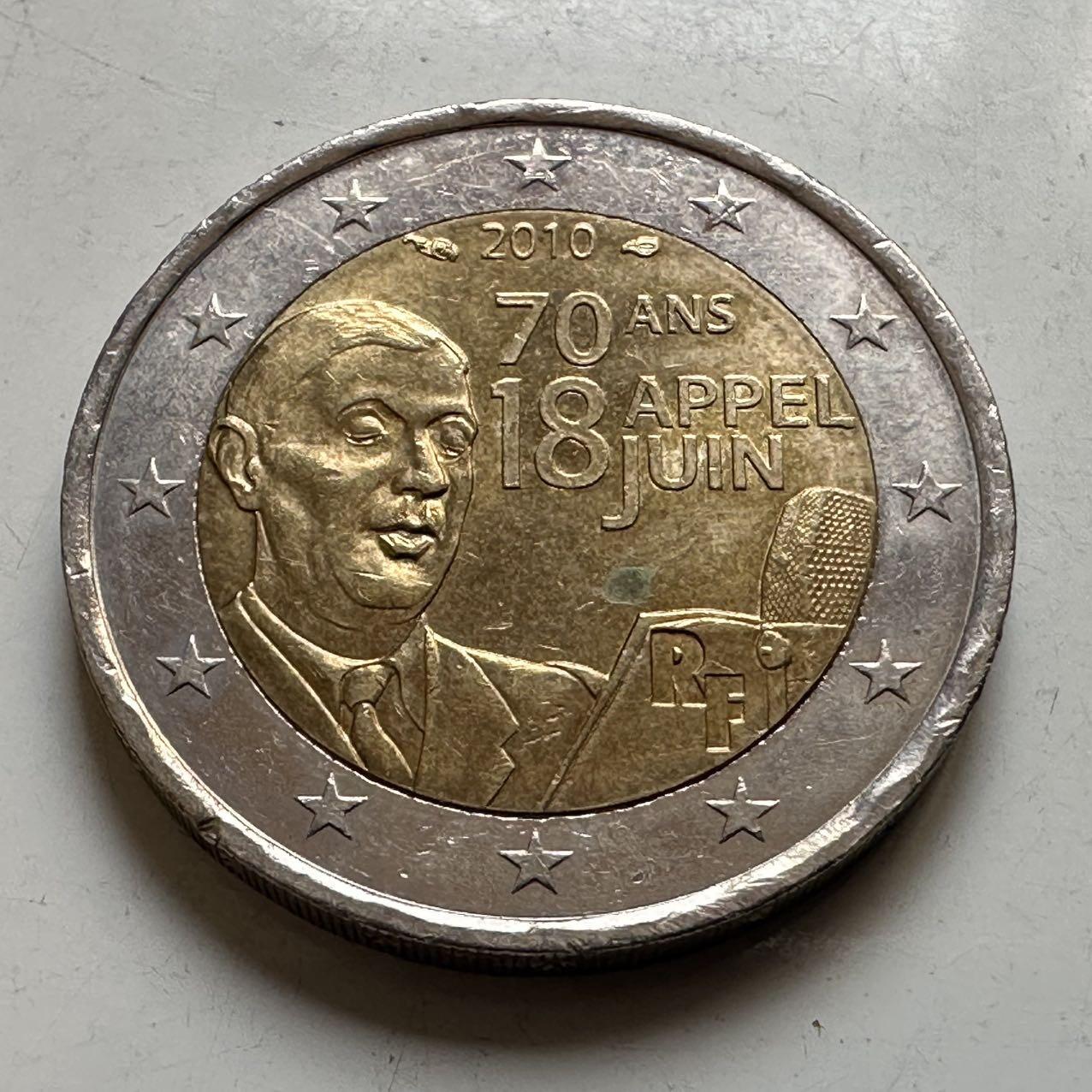 🌹外币初藏🌹🐯2026年第44场   每周二四六晚8️⃣点  世界硬币 法国2010年戴高乐2欧元纪念币