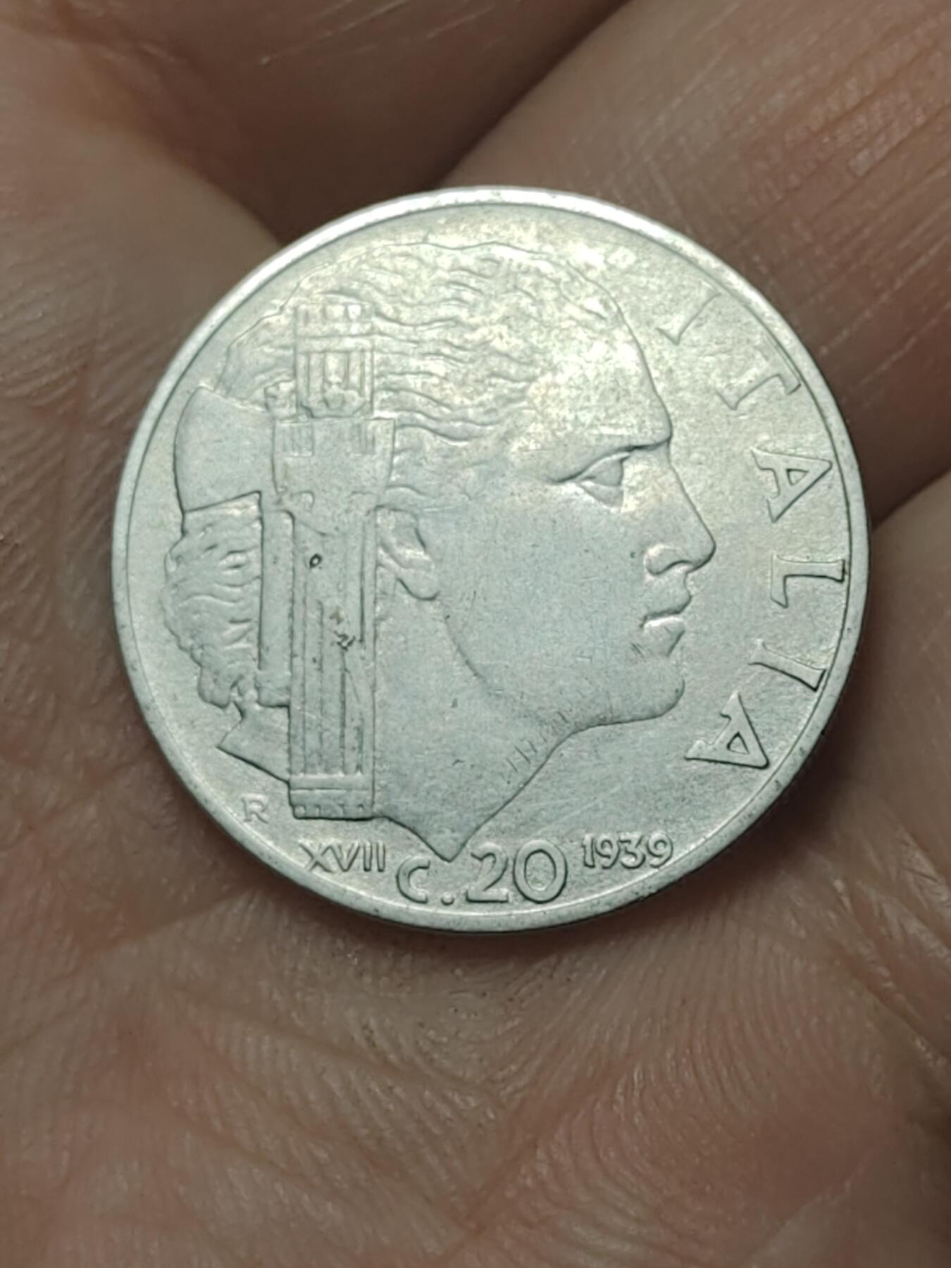 2026年第四十五场(总第二百一十四场）外国好品散币场(免佣金) 意大利王国1939年20分(维托里奥-埃马努埃莱三世时期，第四套第二版，齿边有磁版首发年)