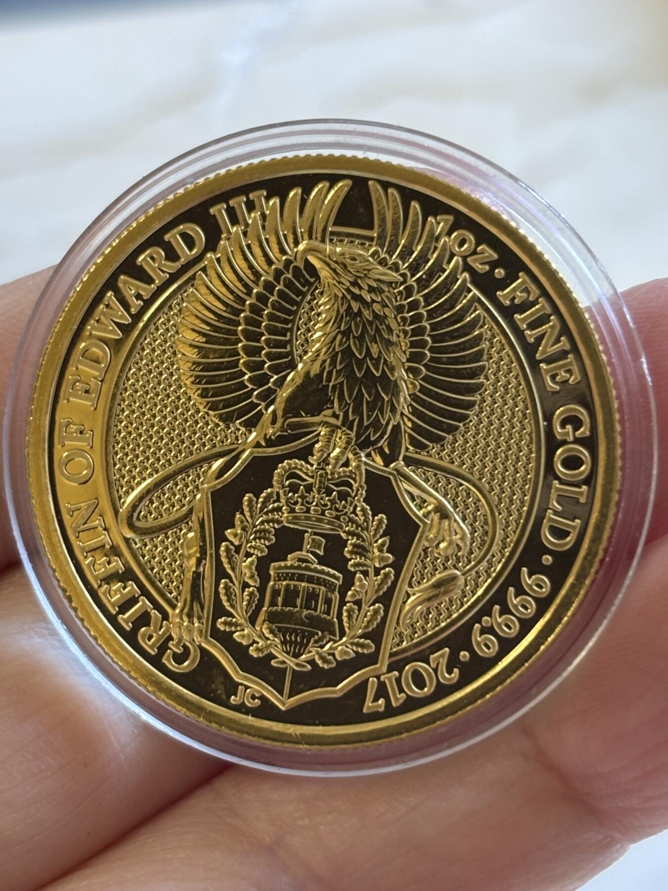 第197期拍卖 英国2017年女王神兽系列格里芬鹰1盎司纪念金币，9999金