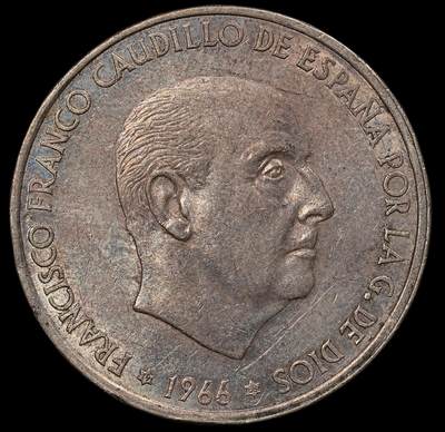 修遠堂世界钱币第112期 -  1966（68） 年西班牙-佛朗哥时期 100 比塞塔银币，19g，含银80%