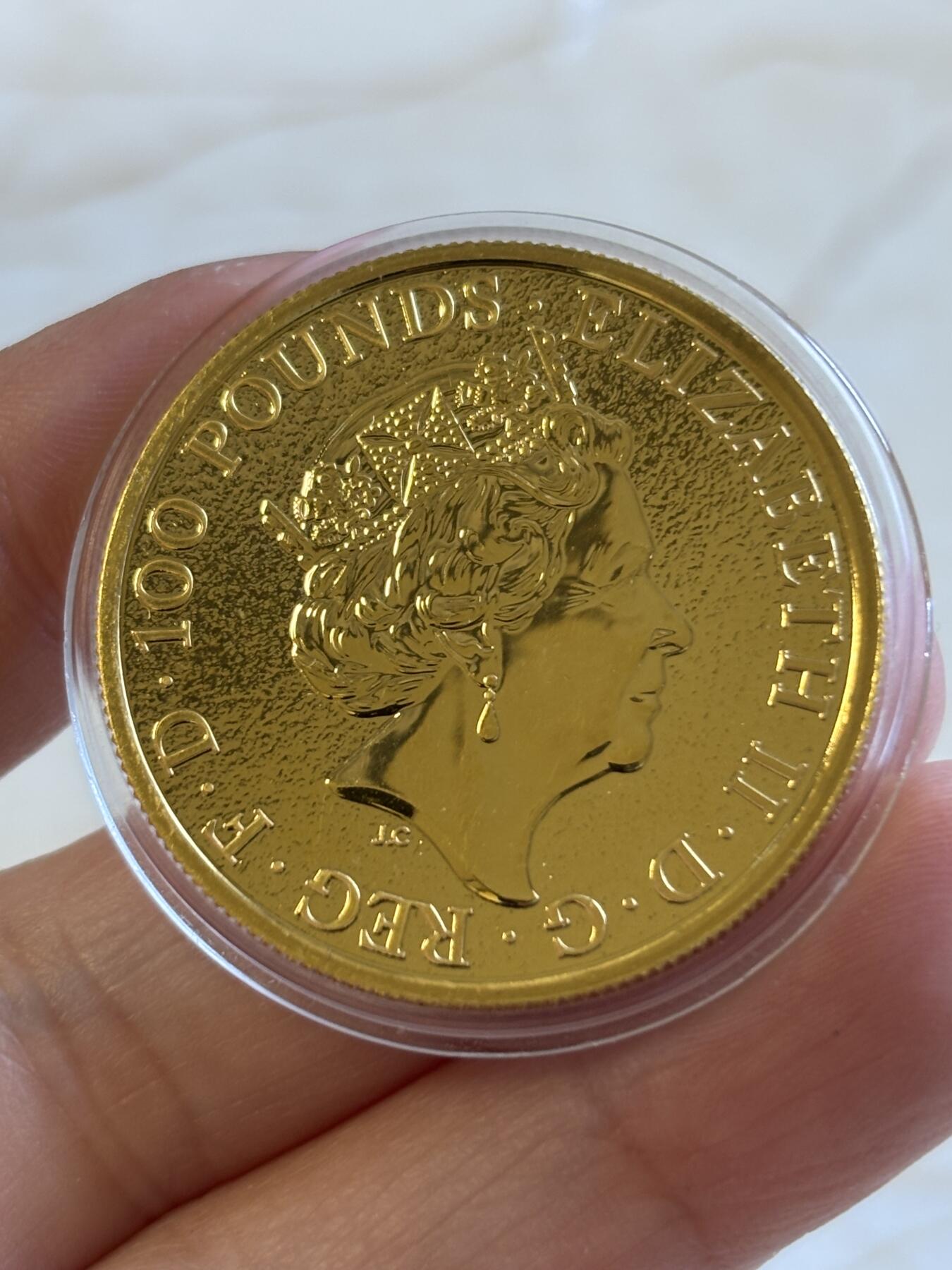 第197期拍卖 英国2017年女王神兽系列格里芬鹰1盎司纪念金币，9999金