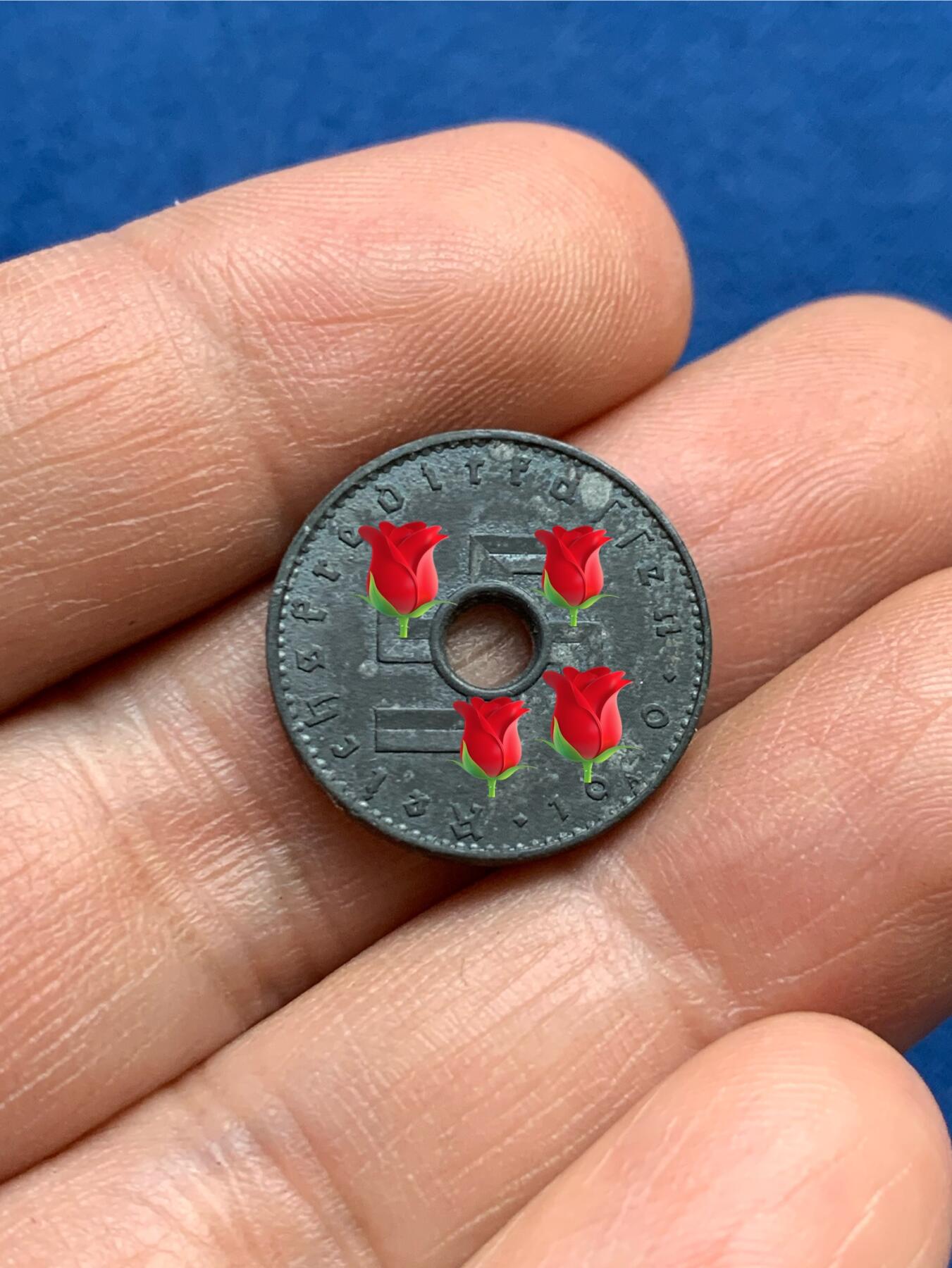 《竞宝斋》第482场 周日，周一 2场连拍 （全场包邮）20级店铺 欢迎送拍 德国1940年5芬尼 中孔锌币