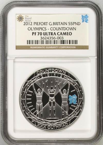 S&S Numismatic世界钱币-拍卖 第126期  英国2012年 伦敦奥运会倒计时-第4枚 5英镑精制纪念银币 加厚版 NGC PF70UC冠军分 56.56克925银  无盒证 