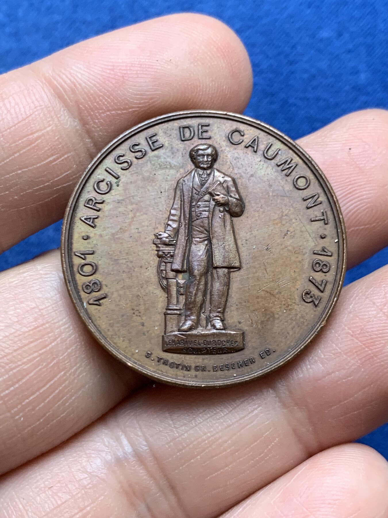 《竞宝斋》第482场 周日，周一 2场连拍 （全场包邮）20级店铺 欢迎送拍 1873年法国阿尔西斯·德·科蒙纪念铜章 13.7克 32.2mm