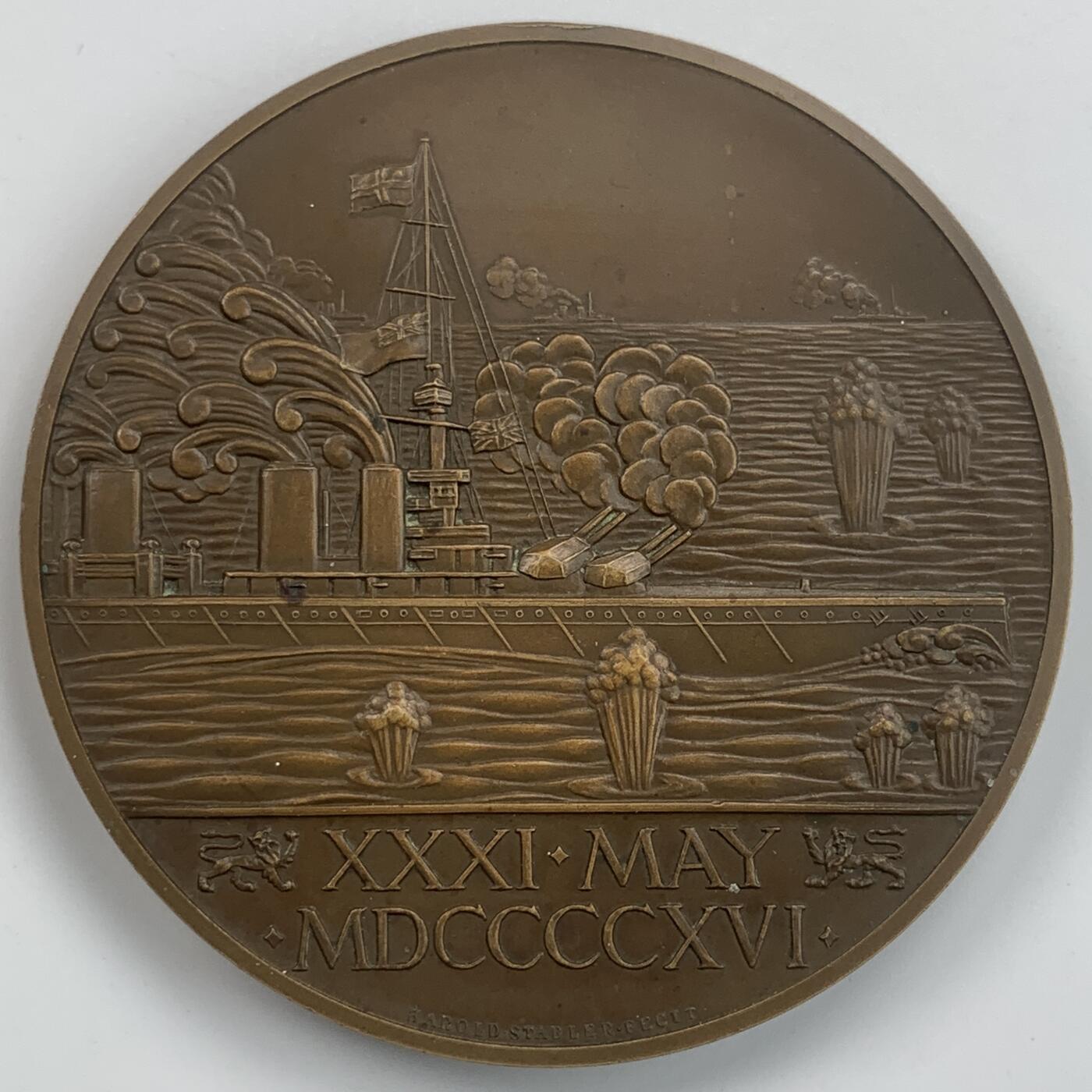 掌中浮雕-藏着的欧洲第059场 1916年英国日德兰海战纪念铜章，76mm