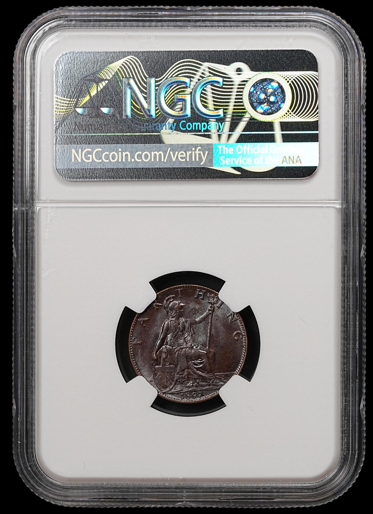 修遠堂世界钱币第112期 NGC MS62BN 1897年英国1法新铜币