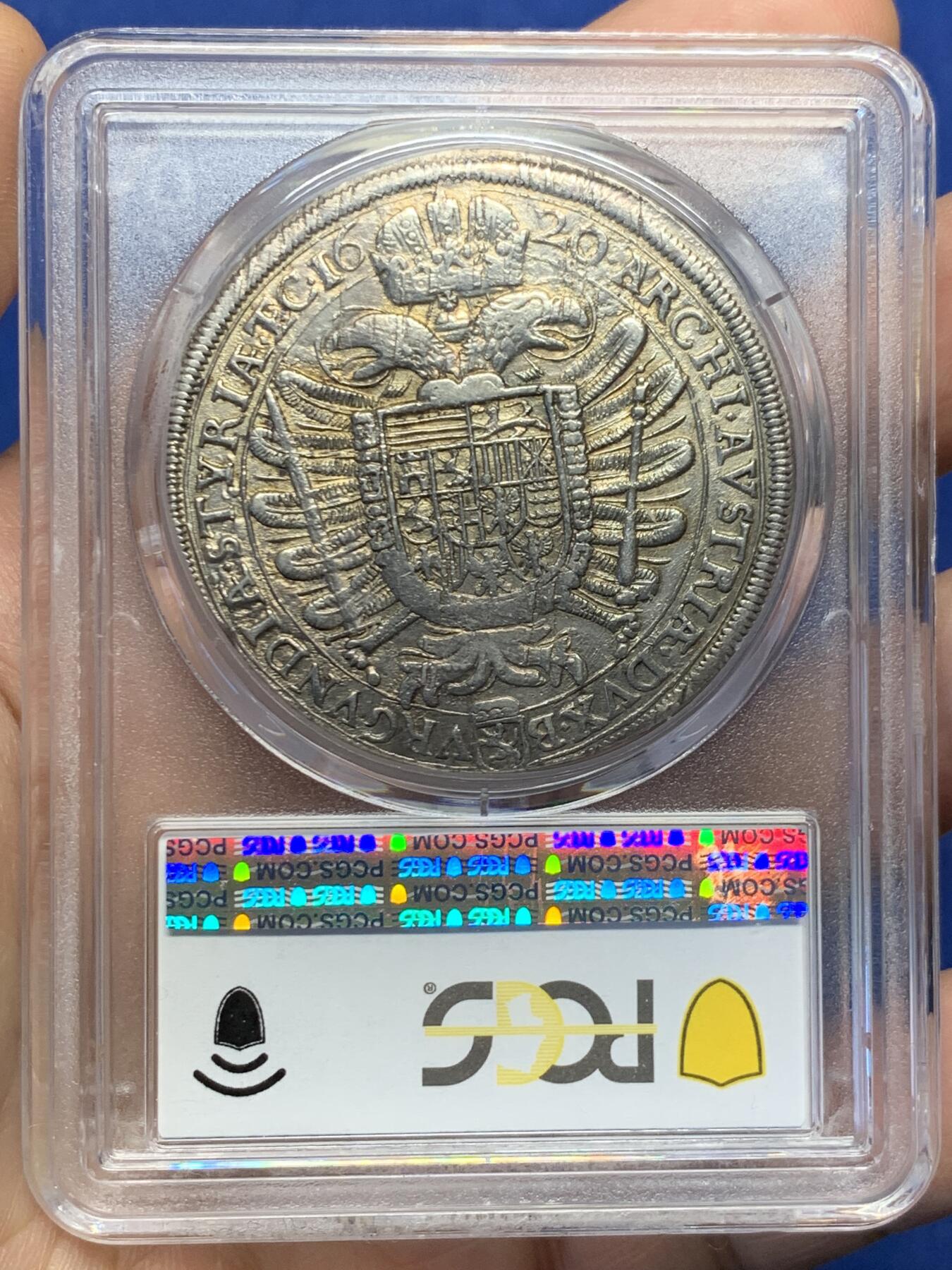 《竞宝斋》第482场 周日，周一 2场连拍 （全场包邮）20级店铺 欢迎送拍 亚军分 PCGS AU55 奥地利帝国 1620年 斐迪南二世 泰勒大银币 格拉茨造币厂 独年发行 少见皇冠头像 双面深打 更高分仅1枚 17世纪好品不易