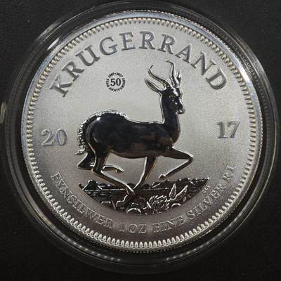 【淘币小摊】实时拍第八百九十六拍   银币套币场    每周一统一发货 南非2017年1兰特克鲁格磨砂非流通银币 跳羚（带50周年私印，纪念金币发行50周年）1盎司999银 带原厂袋子和证书