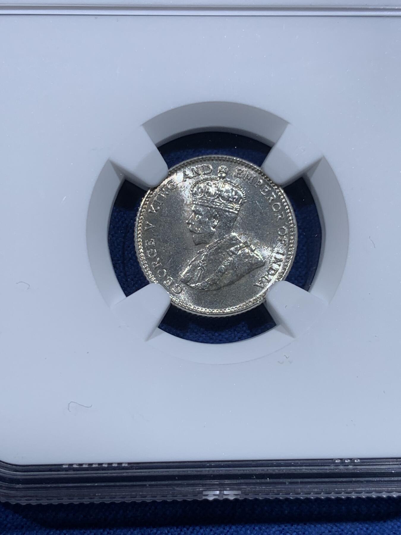 《竞宝斋》第482场 周日，周一 2场连拍 （全场包邮）20级店铺 欢迎送拍 NGC MS62 英属海峡1927年乔五10分银币