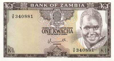 小福收藏拍卖第205期 裸钞场 本期有多张豹子号靓号  大量民国钞 百慕大样钞洋葱冠全套  阿富汗首年份查希尔国王和独立纪念碑 仅发行1000枚亚克力砖封蒙古20000图格里克帝国800周年纪念钞 卢旺达 东加勒比 斯里兰卡等多国精美纸币 - 赞比亚 1976年 1克瓦查 少见 unc