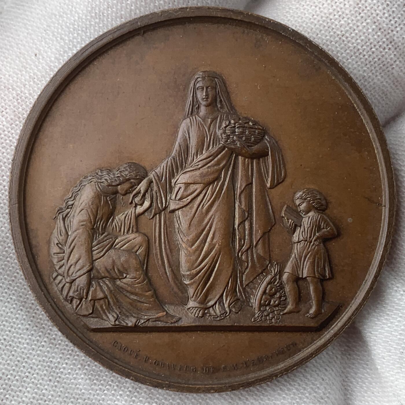 掌中浮雕-藏着的欧洲第059场 1872-73年法国巴黎救助贫困群体纪念铜章，41mm，蜜蜂边铭